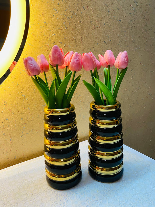 New Aesthetic Black & Gold Flower Vase for Home Decoration Ceramic Vase