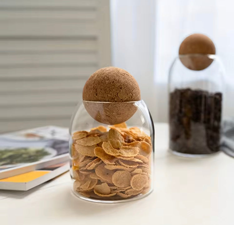 3 Pcs Glass Jars with Wooden Ball Lids & Box Packaging