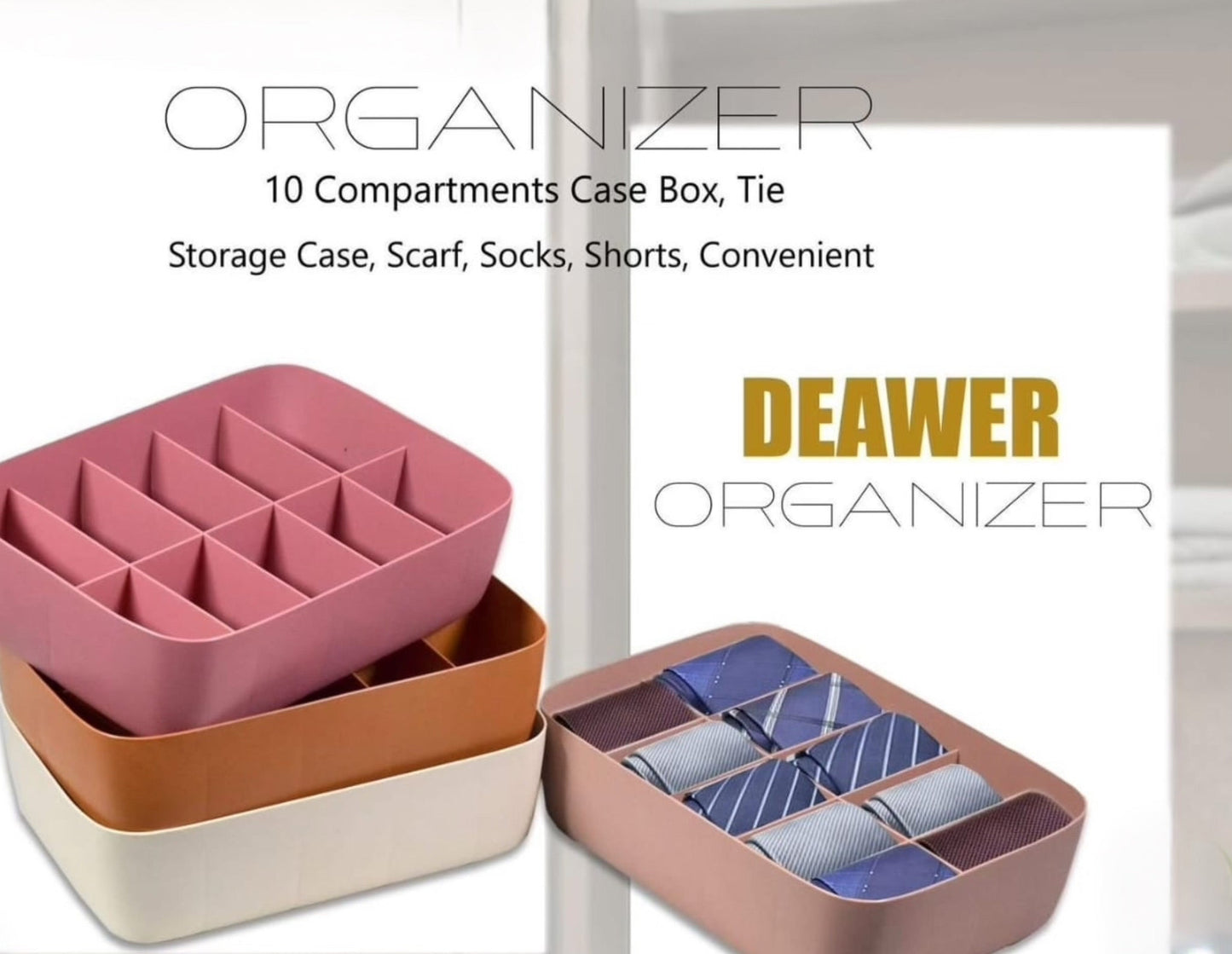 10 Compartments Storage Box for Undergarments, Socks, Scarfs Multipurpose Organizer