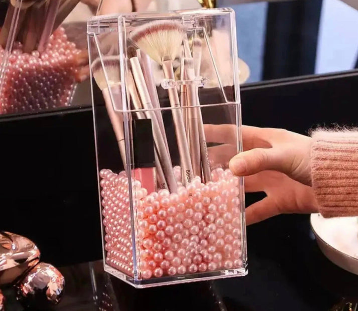 Transparent Acrylic Brushes Holder with Pearls