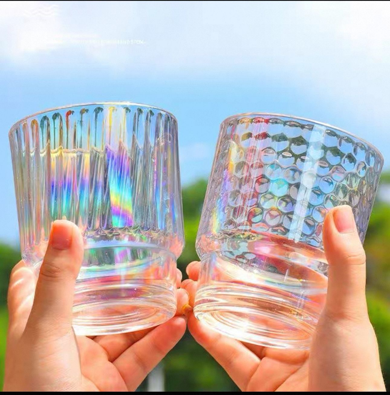350ml Rainbow Coffee Glass Cup With Lid and Straw