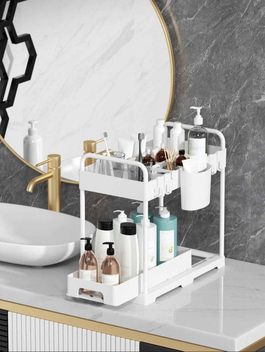 Double Layer Sliding Drawer Multipurpose Organizer Rack