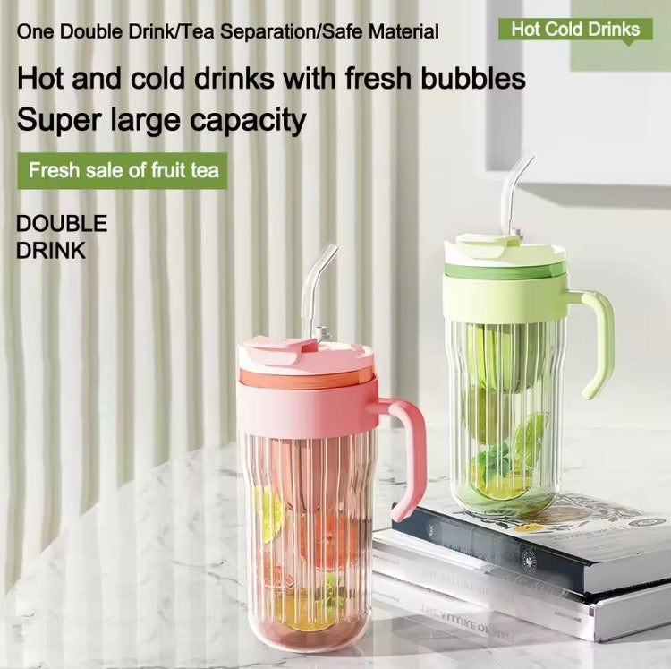 550ml Stripe Coffee Glass with Straw, Stainer Closure