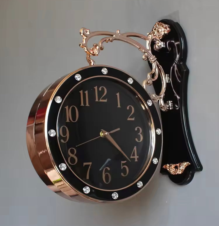 Luxury Double Sided Silent Hanging Wall Clock for Home Decor