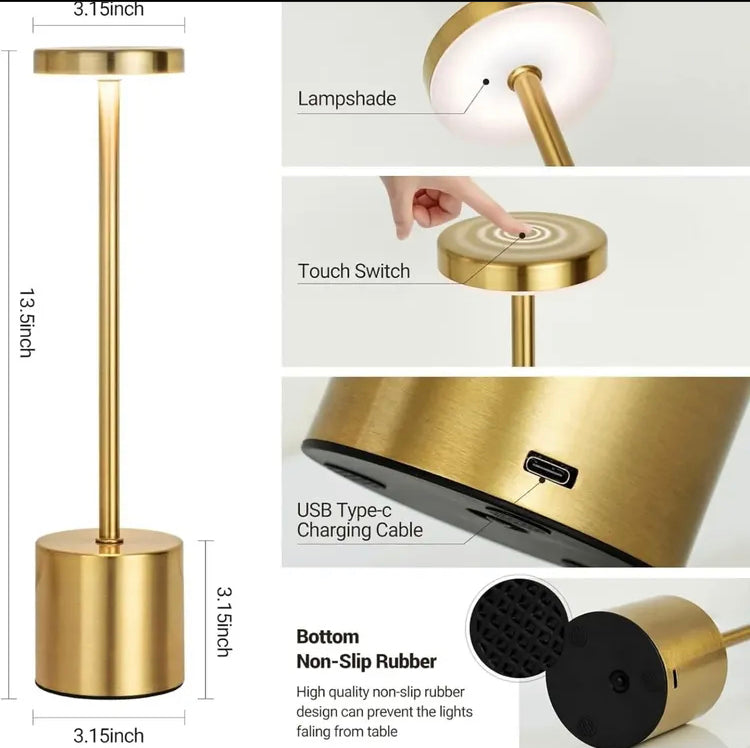 Modern Rechargeable Metal LED Touch Lamp with Three Modes of Light