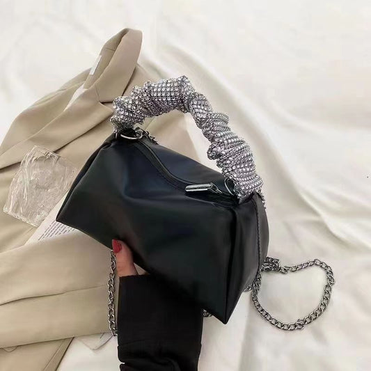 Leather Diamond Top Handle Bags Crossbody Chain Bag