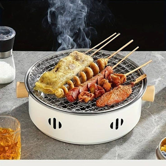 Portable BBQ Grill with Wooden Handles