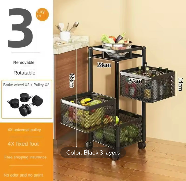 Metal Rotating Square Multi Layer Storage Trolley (Box Packaging)