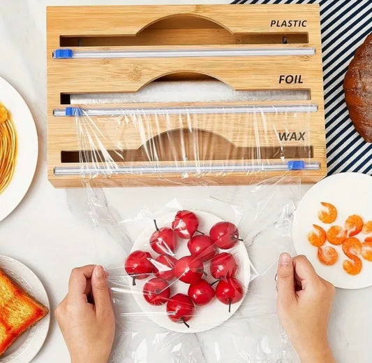 Wooden Wrap Dispenser with Cutter Plastic, Wax & Foil Paper