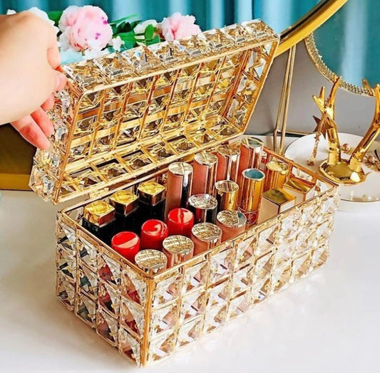 Crystal Lipstick Organizer Dustproof Shining Crystal Metal Organizer