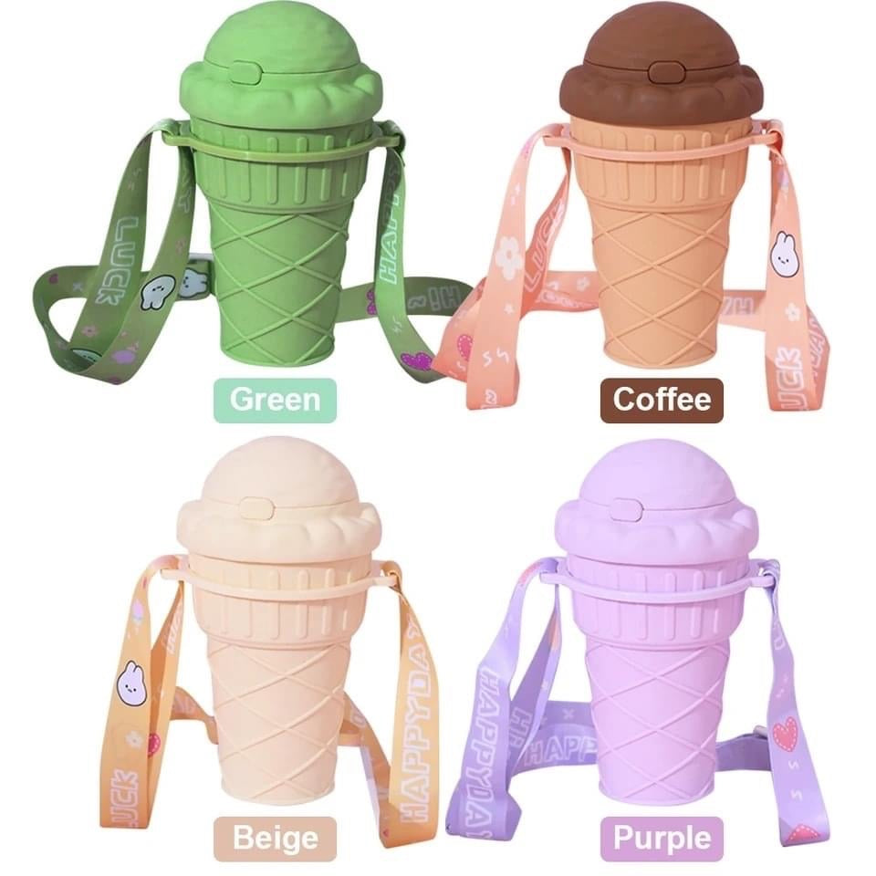 500ml Icecream Shape Straw Glass with Straw & Strap