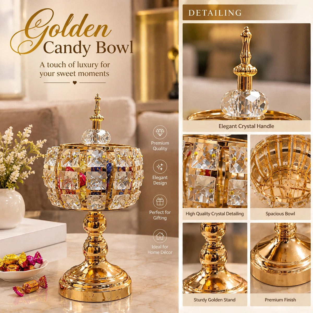 Luxury Gold Crystal Candy Bowl