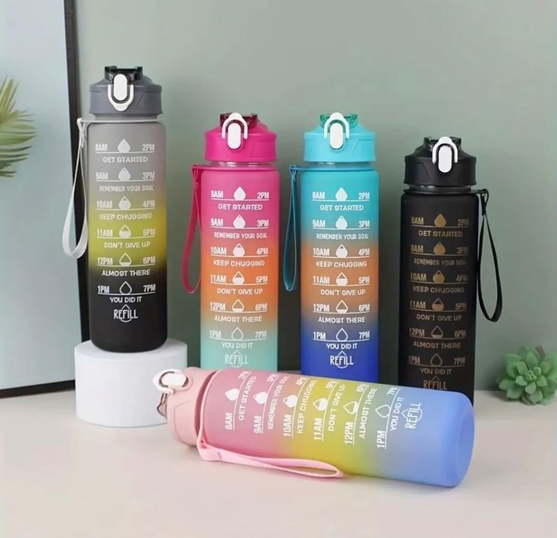 1000ml Water Bottle with Motivational Quotes & Straw