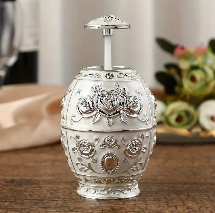 Elegant Rose Embossed Egg Shaped Toothpick Holder