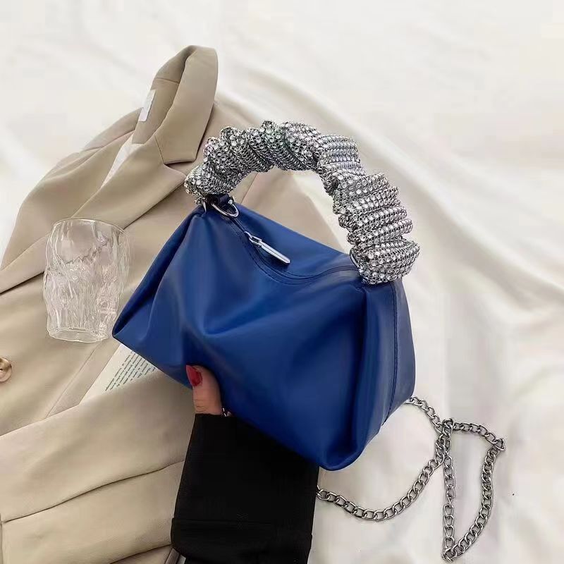 Leather Diamond Top Handle Bags Crossbody Chain Bag