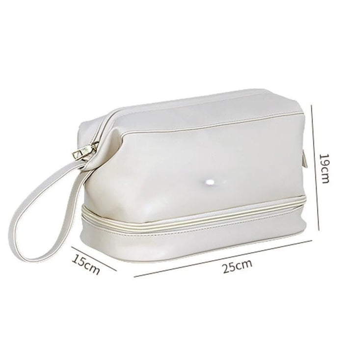 Large Capacity Double Zip Leather Makeup Bag