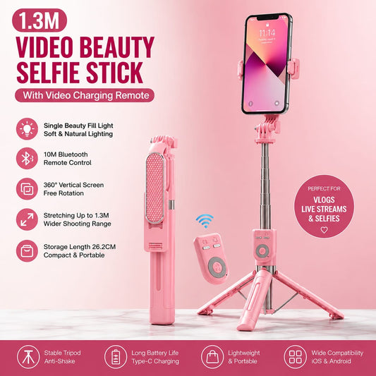 3 in 1 Portable Selfie Stick & Tripod Stand with Detachable Remote