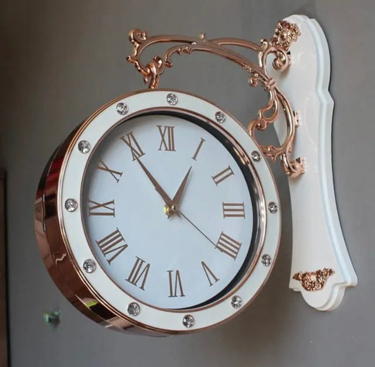 Luxury Double Sided Silent Hanging Wall Clock for Home Decor