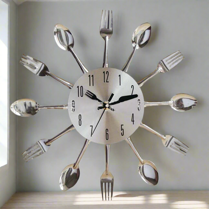 Utensil Style Silver Wall Hanging Clock