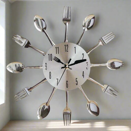 Utensil Style Silver Wall Hanging Clock