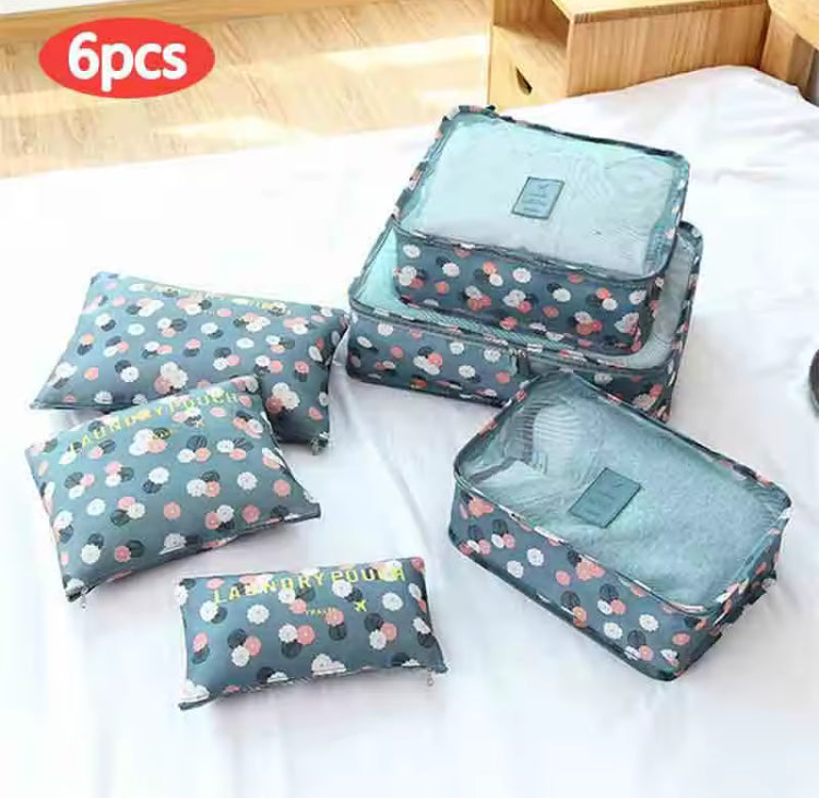 6 Pcs Printed Set of Portable Travel Organizers