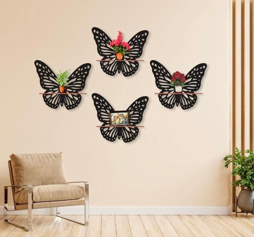 Wall Mounted Wooden Butterfly Candle Holder Display Shelf