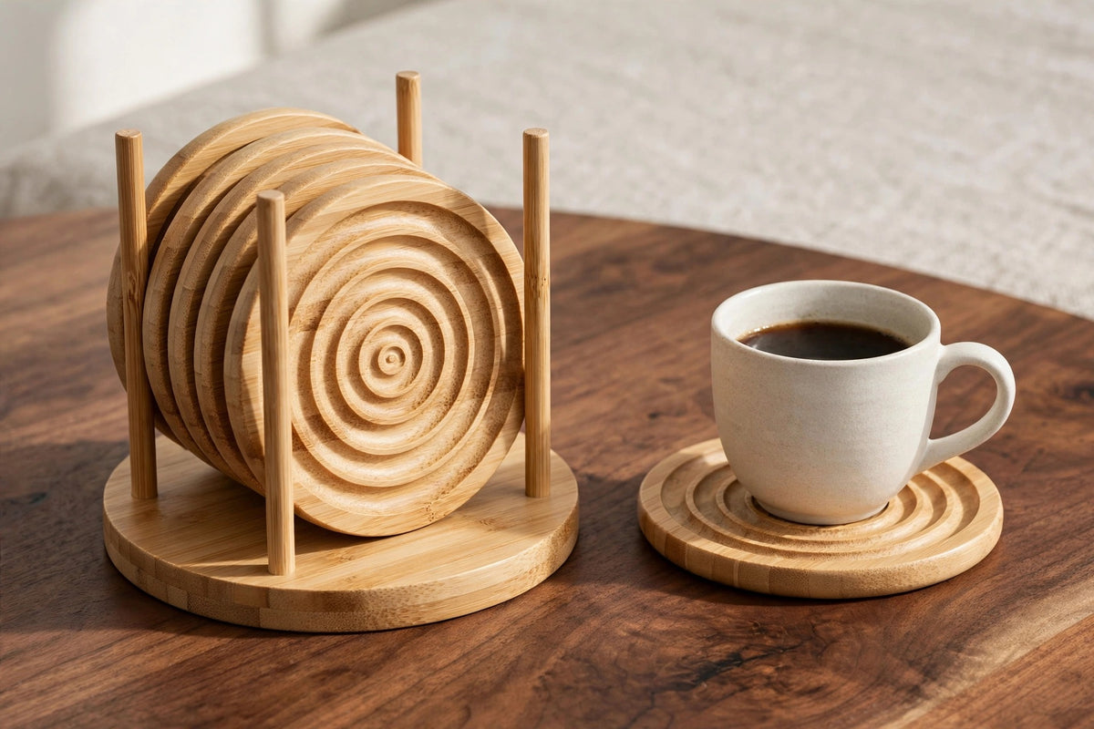 6 Pcs Wooden Coasters Set with Wooden Stand