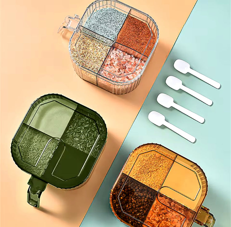 Luxury Acrylic 4 Compartments Spice Box with Spoons