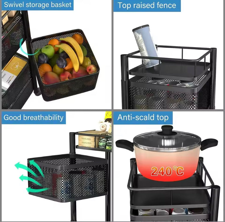 Metal Rotating Square Multi Layer Storage Trolley (Box Packaging)