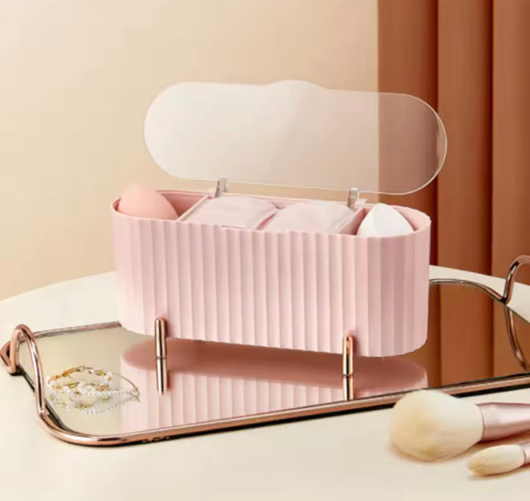 Elegant Cosmetics Storage Box with Lid for Cotton Buds, Beauty Blenders Multipurpose Organizer
