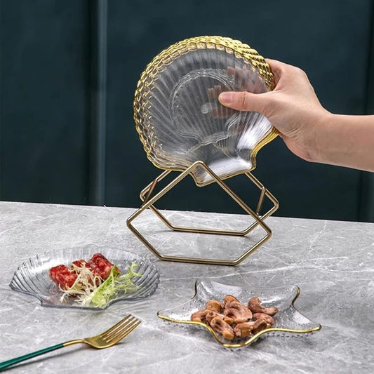 Acrylic 8 Pcs Sea Shell Shape Plates Set with Metal Stand