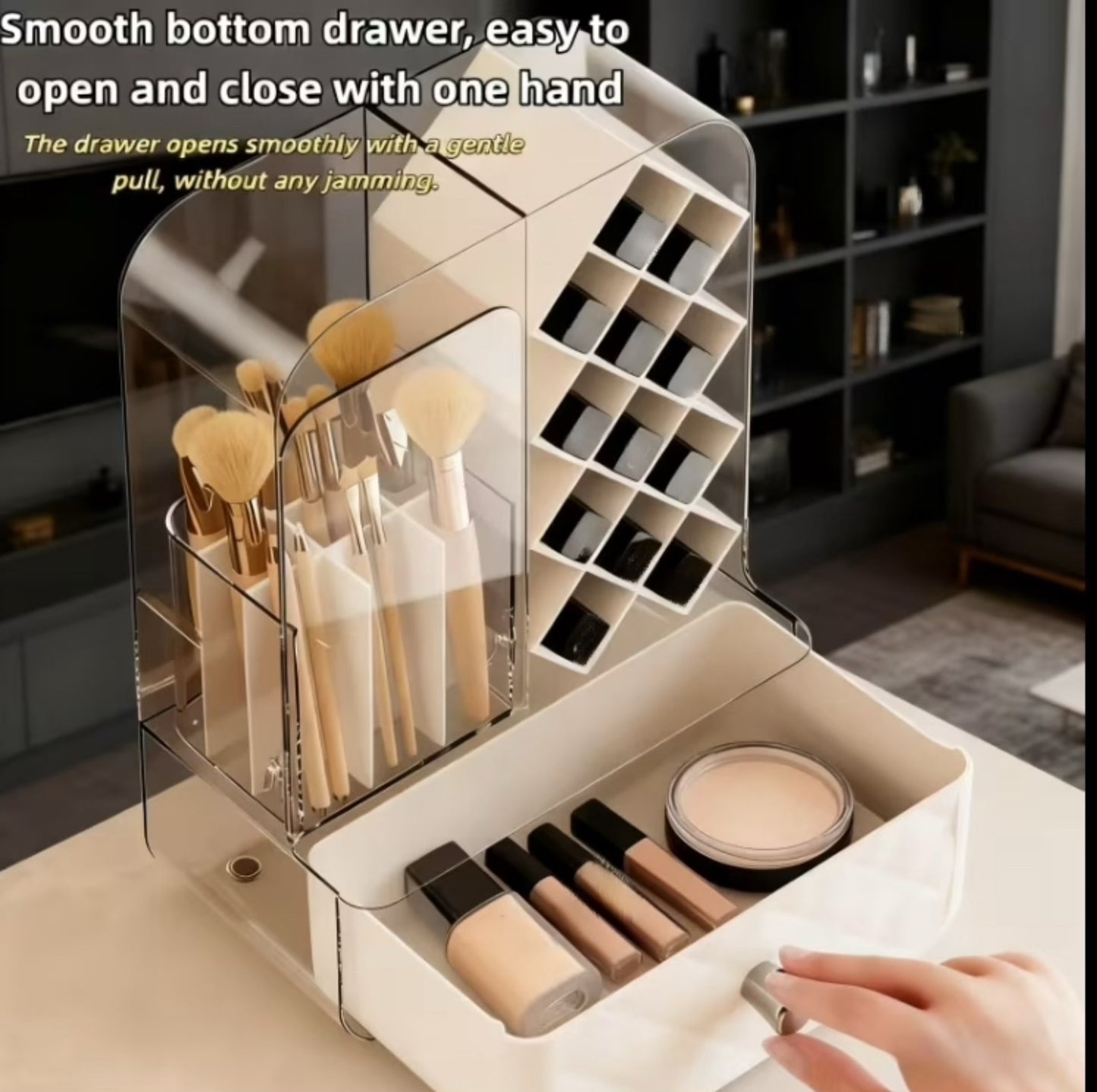 Large Capacity Dustproof Lipstick & Brushes Holder with Drawer
