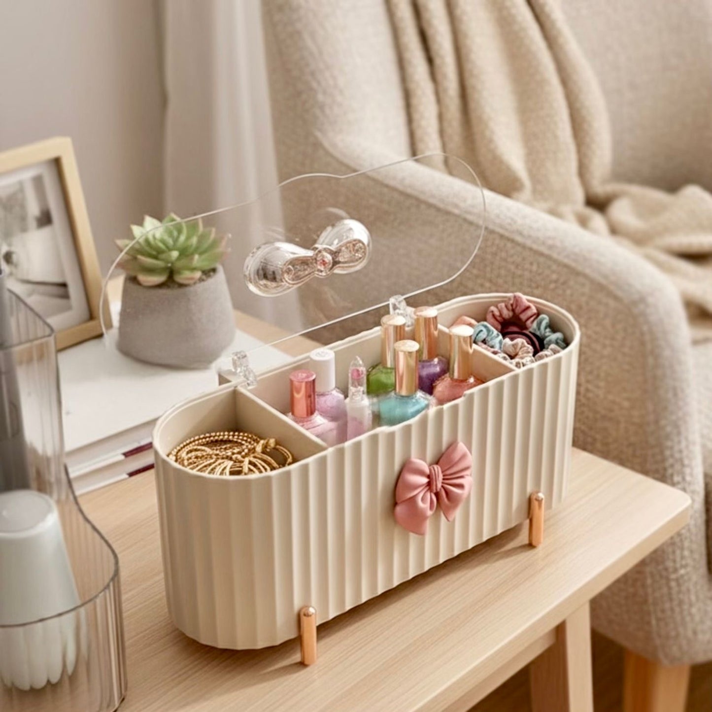 Adorable Bow 3 Compartments Makeup Organizer