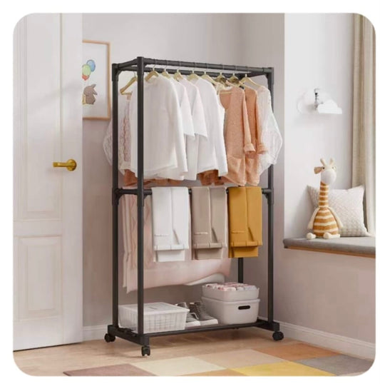 Double Pole Stand Cloth Rack with Wheels Easily Moveable (Premium Quality)