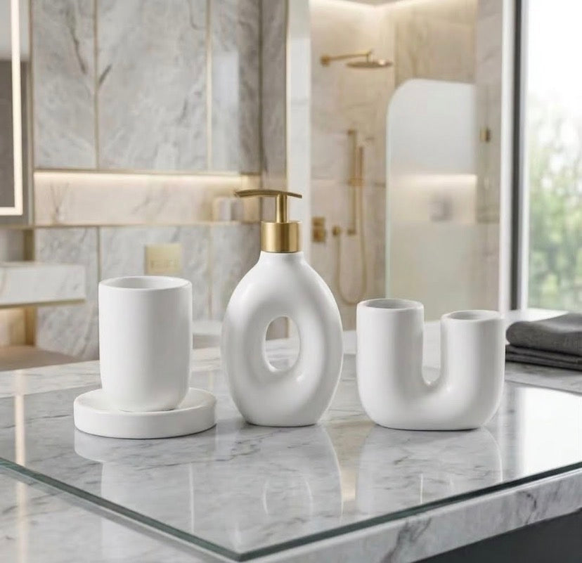 Ceramic 4 Pcs Bathroom Set for Countertop