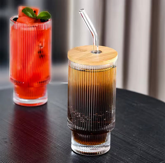 Coffee Glass with Lid & Straw