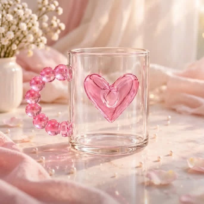 Heart Glass Mug with Beaded Handle