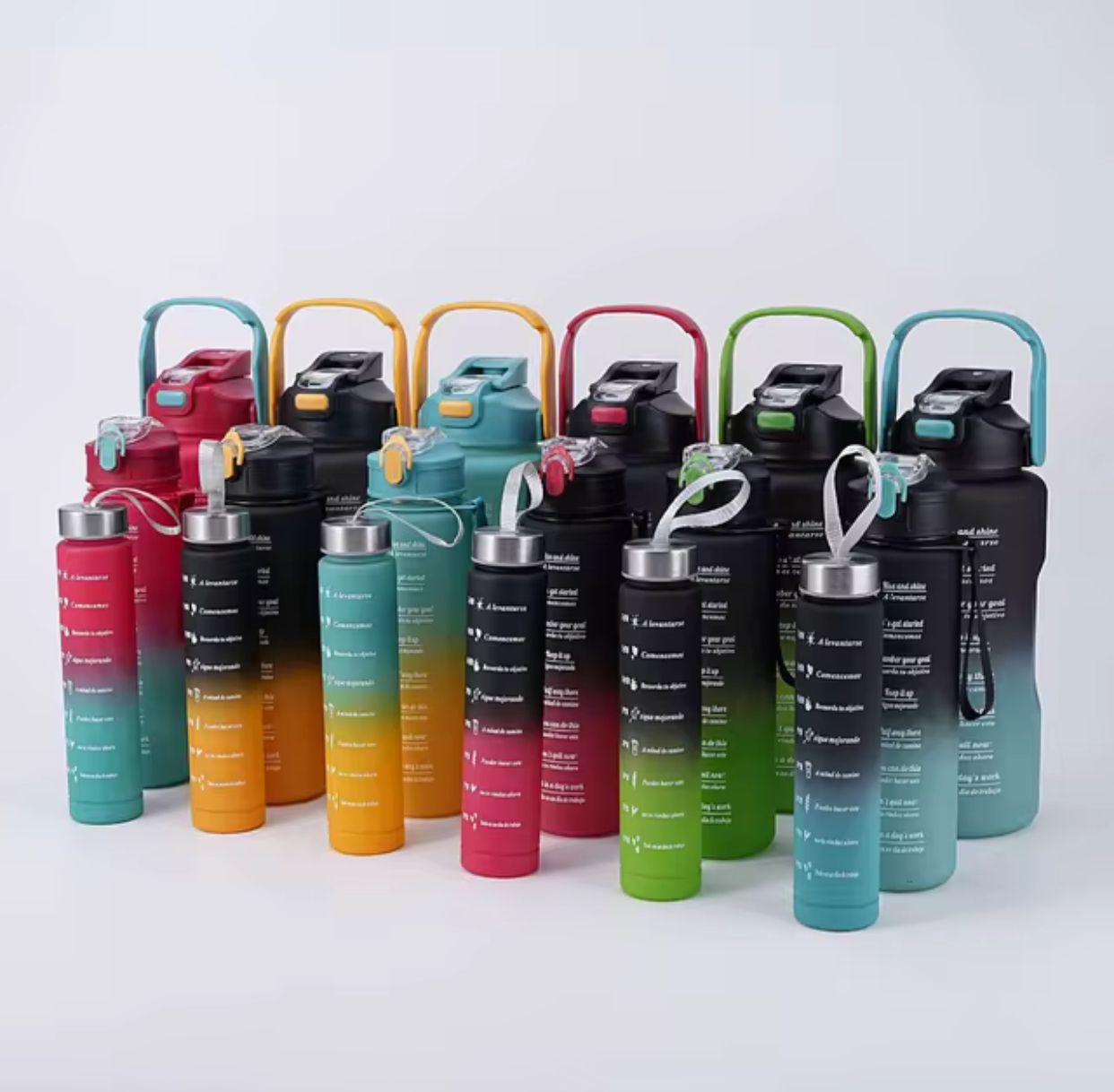 3 Pcs Gradient Colour Motivational Quotes Water Bottles Set