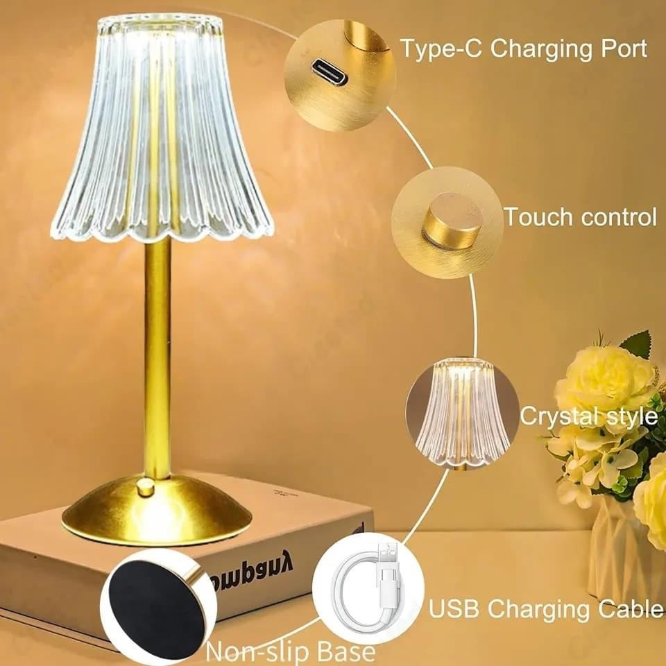 Metal LED Touch Diamond Table Lamp Rechargeable with 3 Lightening Modes