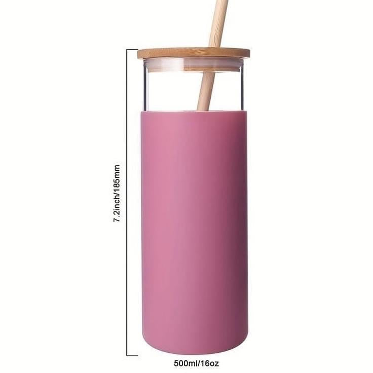 550ml Coffee Glass Bottle with Wooden Lid & Straw