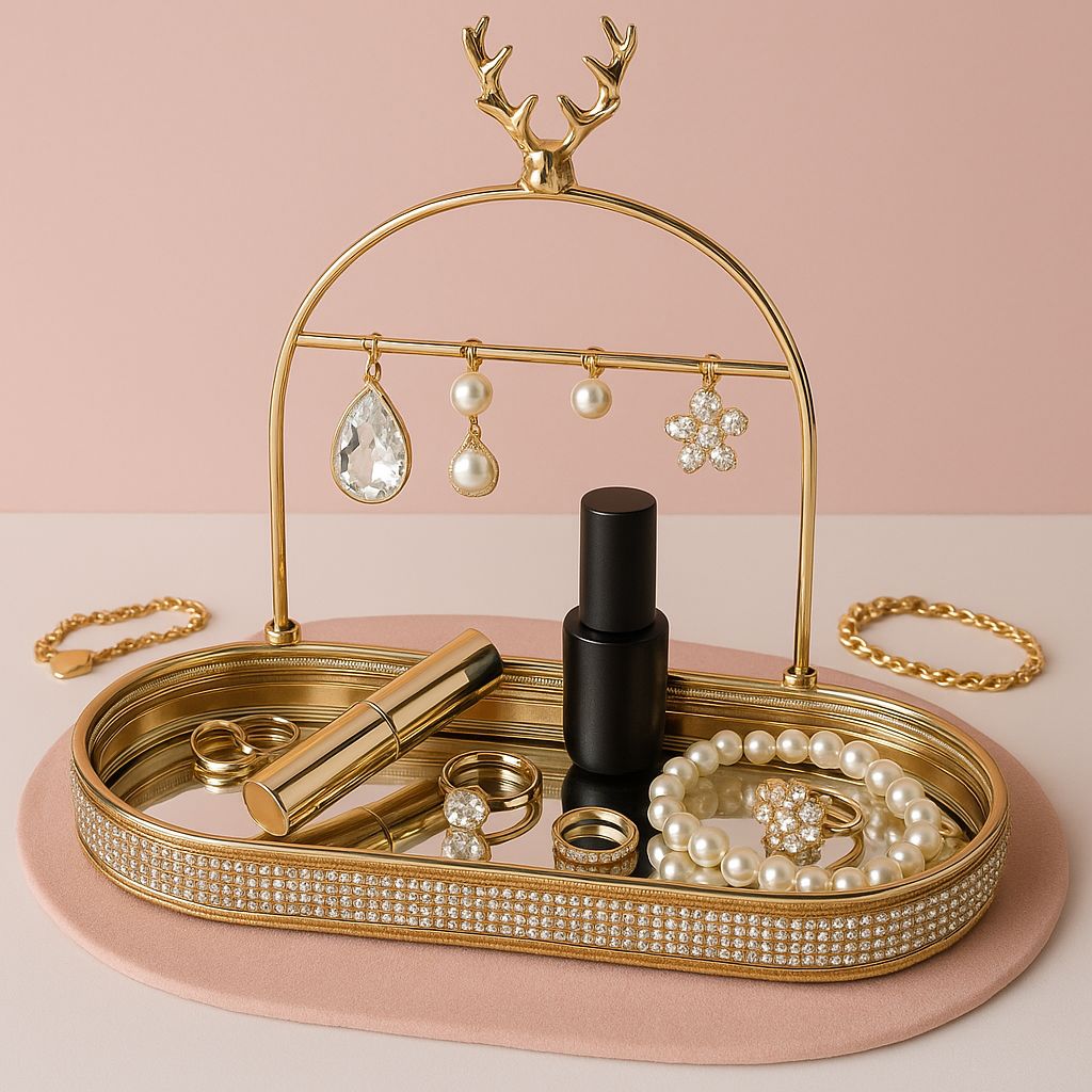 Luxury Gold Jewellery Organizer with a Mirrored Tray