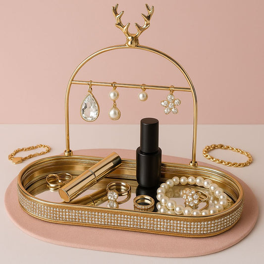 Luxury Gold Jewellery Organizer with a Mirrored Tray