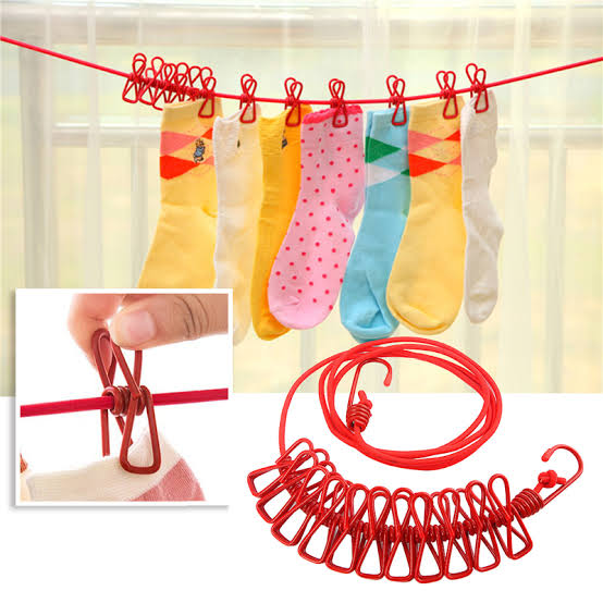 Portable Clothesline with 12 Clips Dryer Clothes Rope