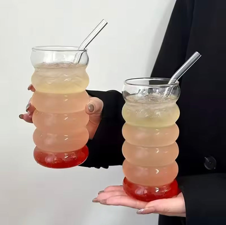 500ml Cloud Design Coffee Glass with Lid & Straw