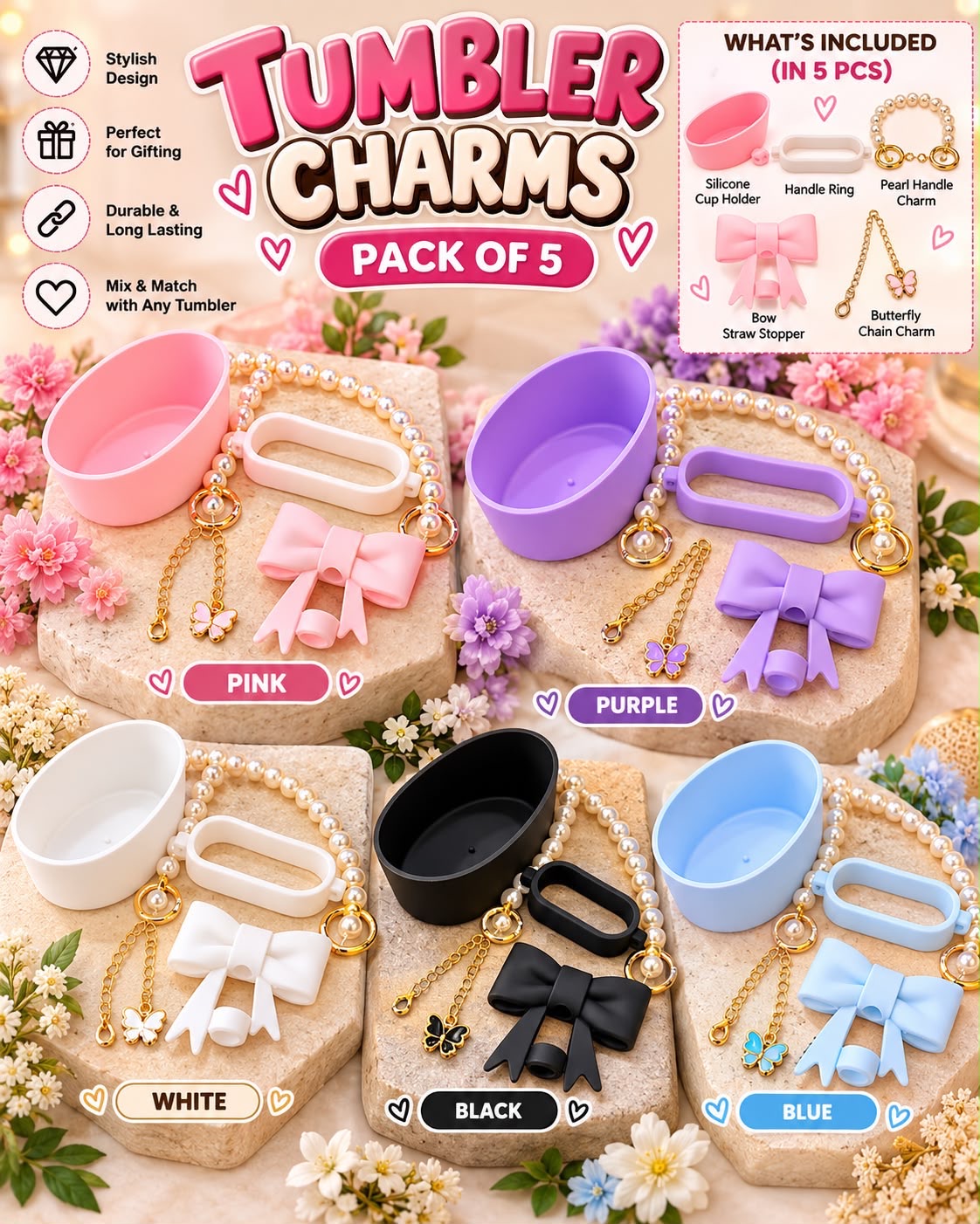5 Pcs Set of Tumbler Charms Accessories