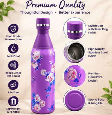 Floral 600ml Stainless Steel Insulated Bottle