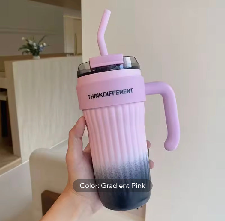 860ml Gradient Colour Stainless Steel Coffee Mug with Straw