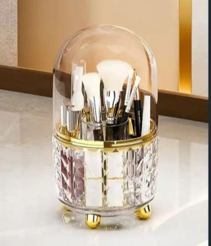 Luxury 360 Rotating Acrylic Makeup Brushes Holder with Lid