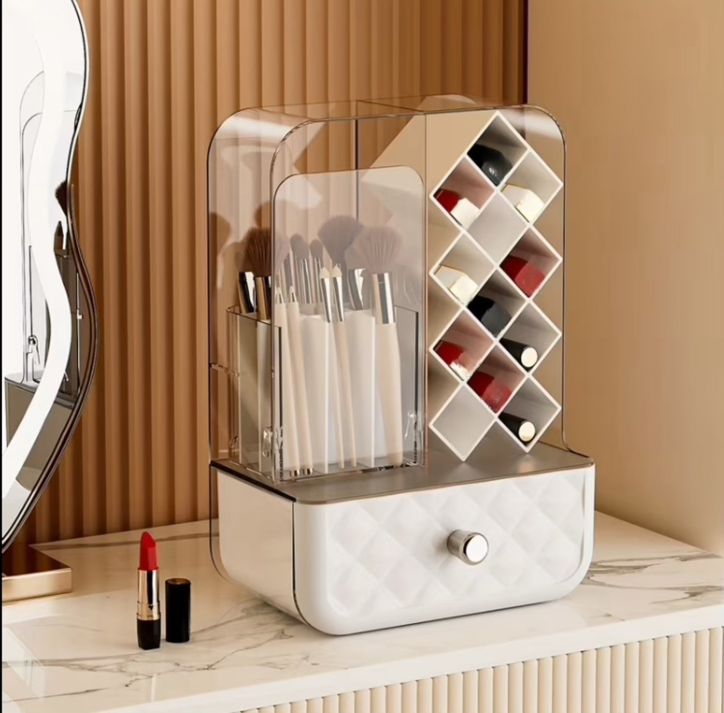 Large Capacity Dustproof Lipstick & Brushes Holder with Drawer