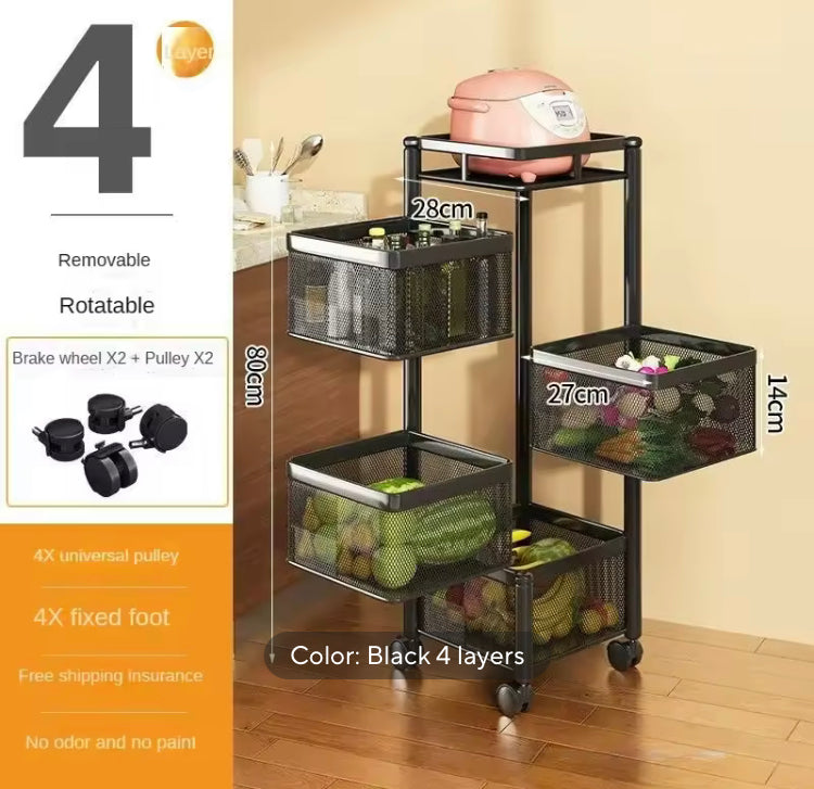 Metal Rotating Square Multi Layer Storage Trolley (Box Packaging)